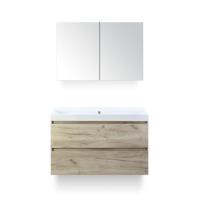 Maxx XL Badmeubelset 100 cm - Craft Oak - Wastafel Just Zonder kraangat - met Spiegelkast