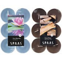 Candles by Spaas geurkaarsen - 24x stuks in 2 geuren Waterlelie bloemen en Exotic wood