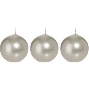 Trend Candles Bolkaars glad - 3x - zilver - 8 cm - 25 branduren - ronde kaarsen