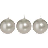 Trend Candles Bolkaars glad - 3x - zilver - 8 cm - 25 branduren - ronde kaarsen