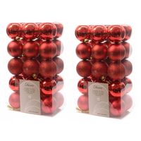 60x Kunststof kerstballen mix kerst rood 6 cm kerstboom versiering/decoratie - Kerstbal - thumbnail