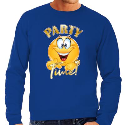 Verkleed sweater voor heren - party time emoji - blauw - themafeesten/carnaval