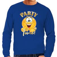 Verkleed sweater voor heren - party time emoji - blauw - themafeesten/carnaval