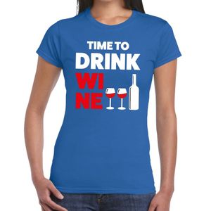 Time to Drink Wine tekst t-shirt blauw dames