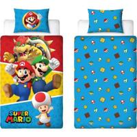 Omkeerbaar beddengoedset - MARIO BROS - Mario en zijn vrienden IV - Microvezel - 1 dekbedovertrek 140 x 200 cm + 1 kussensloop 63 x 63 cm