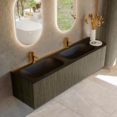 Badmeubel Mondiaz Kurve | 175 cm cm | Meubelkleur Shadow | Wastafelkleur Urban | Solid surface | Dubbel / Links spoelbak | 2 kraangaten
