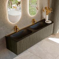 Badmeubel Mondiaz Kurve | 175 cm cm | Meubelkleur Shadow | Wastafelkleur Urban | Solid surface | Dubbel / Links spoelbak | 2 kraangaten