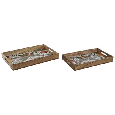 Snackdienblad Home ESPRIT Groen Oranje Tropisch Decapé 43,5 x 27 x 5,5 cm (2 Stuks)
