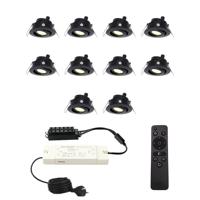 Set met 10 Sienna 12V inbouwspots - 3 Watt 200 lumen - 2700K warm wit - Zwart - IP44 waterdicht - kantelbaar - verandaspots - met afstandsbediening