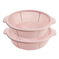 Plasticforte keuken vergiet - 2x stuks - roze - 31 x 9,5 cm - kunststof - afgieten van groente
