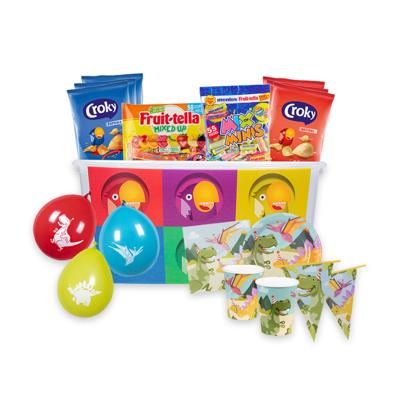Dino partybox - chips, snoep & feestartikelen - 1500g Dino partybox - chips, snoep & feestartikelen - 1500g