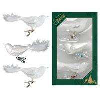 6x stuks luxe glazen decoratie vogels op clip wit 11 cm