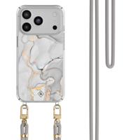 iPhone 17 Pro Max hoesje met grijs koord - Marmer grijs
