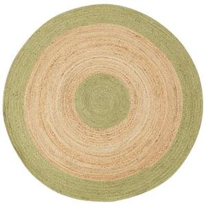 Beliani-YAYALAR-Laagpolig vloerkleed-Beige|Groen-ø 140 cm-Jute