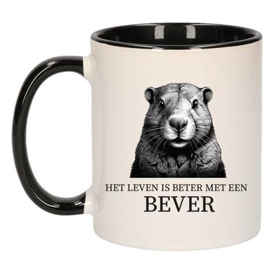 Cadeau mok voor de familie Bever - het leven is beter met - zwart - keramiek - 300 ml