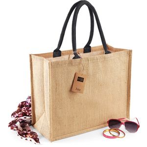 Jute boodschappentas/shopper naturel/zwart 42 x 33 x 19 cm