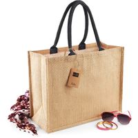 Jute boodschappentas/shopper naturel/zwart 42 x 33 x 19 cm - thumbnail