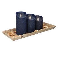 Houten dienblad met 3 LED kaarsen in de kleur donkerblauw 39 x 15 cm - thumbnail