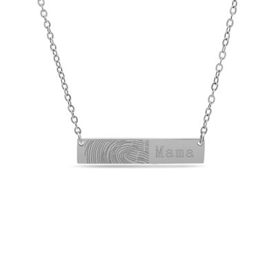 Gepersonaliseerde vingerafdruk met eigen tekst bar ketting - Stainless steel - Zilver