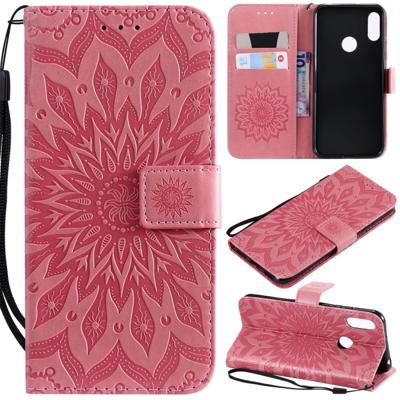 Zon Embossing patroon horizontale Flip lederen case voor Huawei Honor spelen 8A/Y6 (2019) met kaartsleuf & houder & portemonnee & Lanyard (roze)
