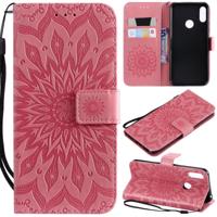 Zon Embossing patroon horizontale Flip lederen case voor Huawei Honor spelen 8A/Y6 (2019) met kaartsleuf & houder & portemonnee & Lanyard (roze)