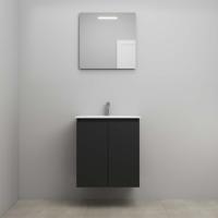 On-Line Badkamermeubelset - 60 cm - Voorgemonteerd - Greeploos 2 Deuren - Porseleinen Wastafel - 1 Kraangat - Spiegel met LED-Verlichting - Mat Zwart