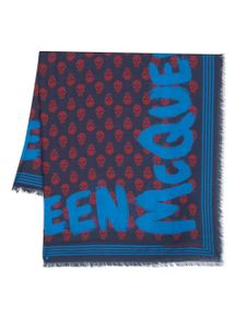 Alexander McQueen foulard McQueen Graffiti à bords frangés - Bleu