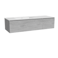 Storke Edge zwevend badmeubel 150 x 52 cm beton donkergrijs met Mata asymmetrisch linkse wastafel in solid surface mat wit