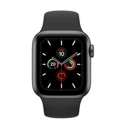 Refurbished Watch Series 5 44mm Aluminium Space Gray met zwarte sportband Licht gebruikt