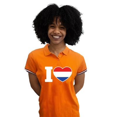 Oranje supporter poloshirt voor dames - oranje - I love Holland - Koningsdag / EK WK Oranje supporter poloshirt voor dames - oranje - I love Holland - Koningsdag / EK WK
