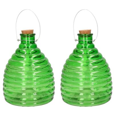Wespenval - Set van 2x stuks - groen - 21 cm - glas - wespenvanger - wespenglas