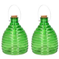 Wespenval - Set van 2x stuks - groen - 21 cm - glas - wespenvanger - wespenglas