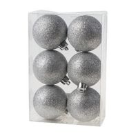 6x Zilveren glitter kerstballen 6 cm kunststof - thumbnail