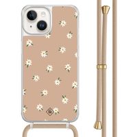 iPhone 14 hoesje met beige koord - Sweet daisies