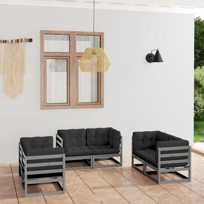 6-delige Loungeset met kussens massief grenenhout