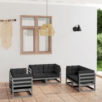 6-delige Loungeset met kussens massief grenenhout