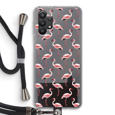 Flamingoprint groen: Samsung Galaxy A32 5G Transparant Hoesje met koord