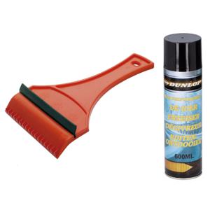 Functionele ijskrabber met rubberen trekker van 18 cm met ruiten ontdooier spray set