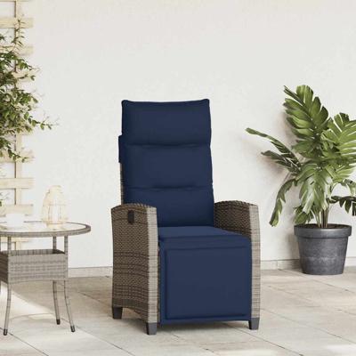 Verstelbare tuinstoel met bijzettafel poly rattan grijs