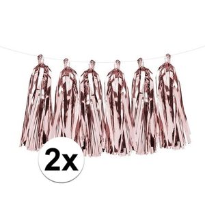 2x Rose gouden feest tassel slingers 1,5 meter