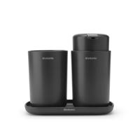 Brabantia ReNew Badkameraccessoires - set van 3 - Zeeppomp - Tandenborstelhouder - Schaal - donker grijs 280368