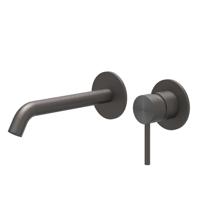 IVY Concord Wastafelmengkraan - 2-gats - met inbouwdeel - wandmontage - gebogen uitloop - coldstart - RVS316 - geborsteld carbon black PVD 6100364/6199001