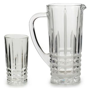 Glazen schenkkan/karaf 1liter 25 x 16 cm met 6 drinkglazen van 250 ML