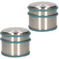 Alpina Deurstopper van 1.1 kilo - 2x stuks - staal - met blauw kunststof rand - 9 x 7 cm