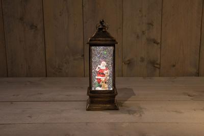 LANTAARN KERSTMAN IN GLITTER WATER LED WARM WIT 13,5X20CM 3XAA EN DC AANSLUITING - Annas collection