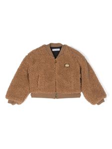 Dolce & Gabbana Kids logo-plaque shearling bomber jacket - Marron