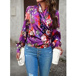 Dames Overhemd Blouse Tie Dye Zwart blauw Paars Afdrukken Lange mouw Casual Modieus V-hals Normale pasvorm Lente Herfst