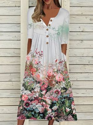 Floral Casual Regular Fit Short Sleeve Woven Dress Floral Casual Regular Fit Short Sleeve Woven Dress