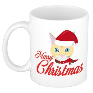 Kerstcadeau mok/beker Merry Christmas met kat / poes Kerstmis 300 ml   -