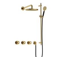 Hotbath Cobber - CW7067 - Inbouw Regendoucheset - Geborsteld Messing PVD - 2 Stopkranen - Thermostatisch - Wandarm 40 cm - Hoofddouche 200 mm - Ronde Handdouche 3 Standen - Glijstang 900 mm - Waterbesparend